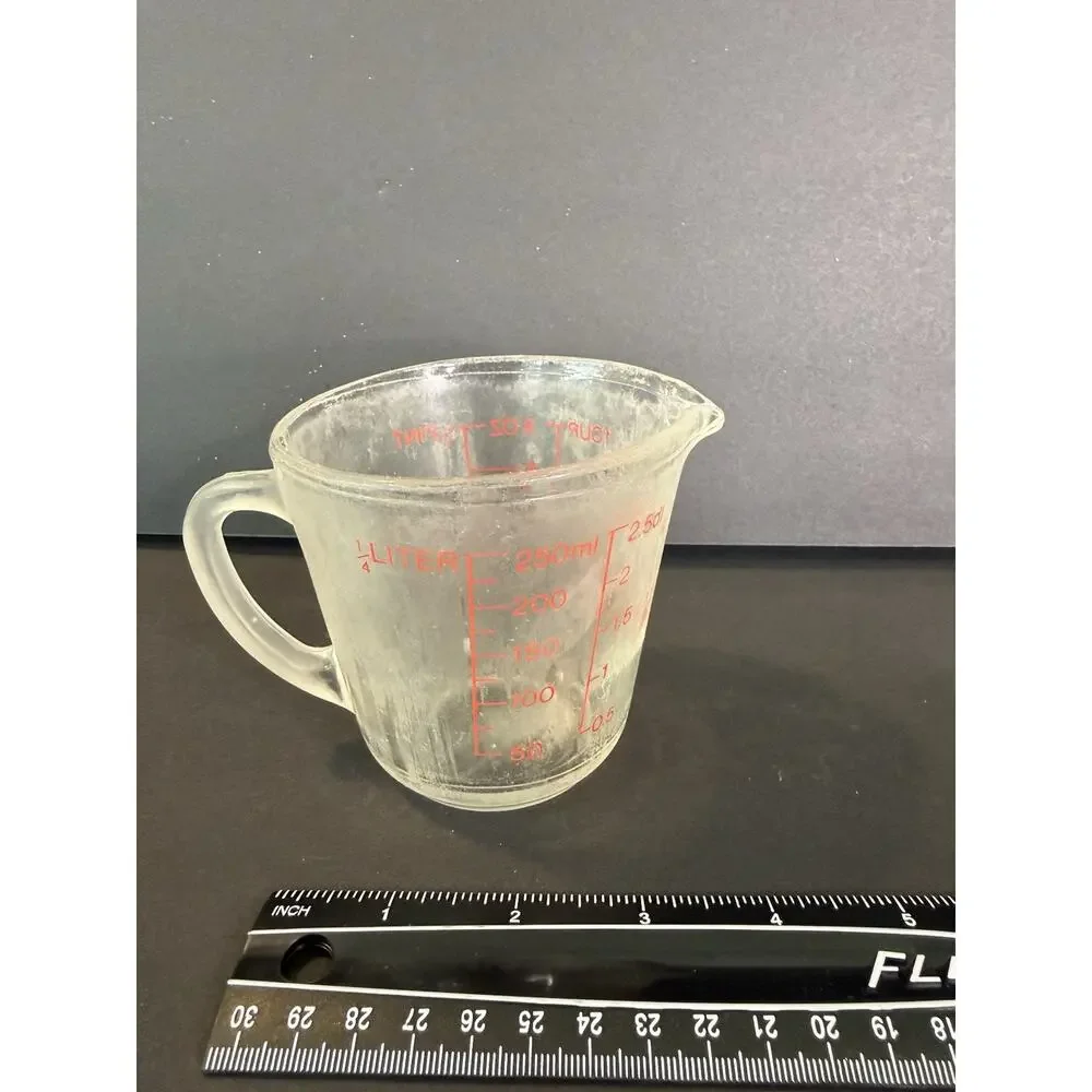 Fire-King 496 Glass Measuring Cup 1 Cup 8 Oz Red Lettering Anchor Hocking Vtg